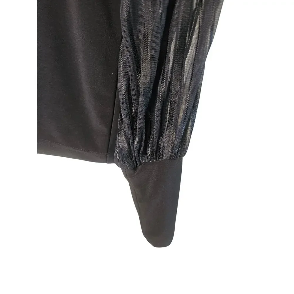 Joseph Ribkoff Black Striped Sheer sleeved Top Sz 14 US Solid cuffs - Picture 5 of 8